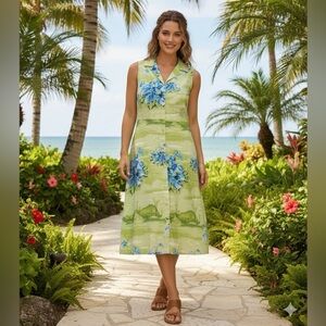Tommy Bahama 100% Silk Anthurium Island Dress Size 6 Chive Green Floral NWT